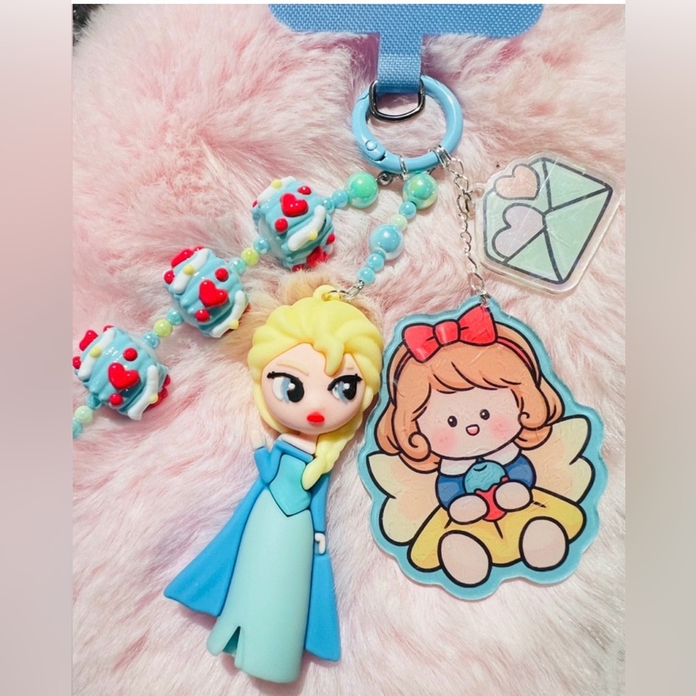 🌸Pretty Beaded With Blue and Yellow Princess Keychain Set